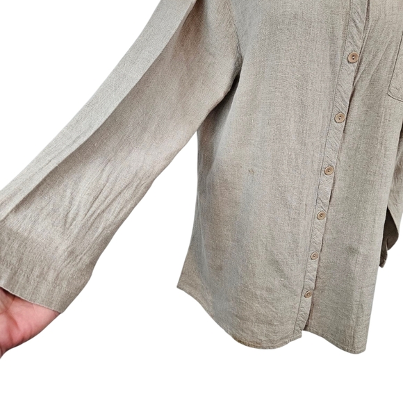 Flax Tan Natural 100% Linen Button Front Tunic Top Size Large Women's A39 - Picture 6 of 11